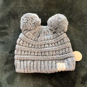 CC Baby Gray Knit Winter Pom Pom Hat